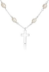 small catchy silver freshwater pearl cross childrens necklace 